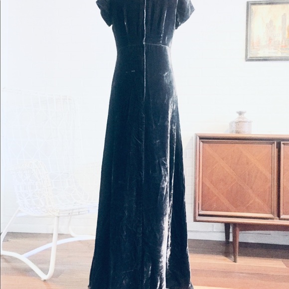 70s Gray Crushed Velvet Maxi Dress s M - Picture 5 of 8